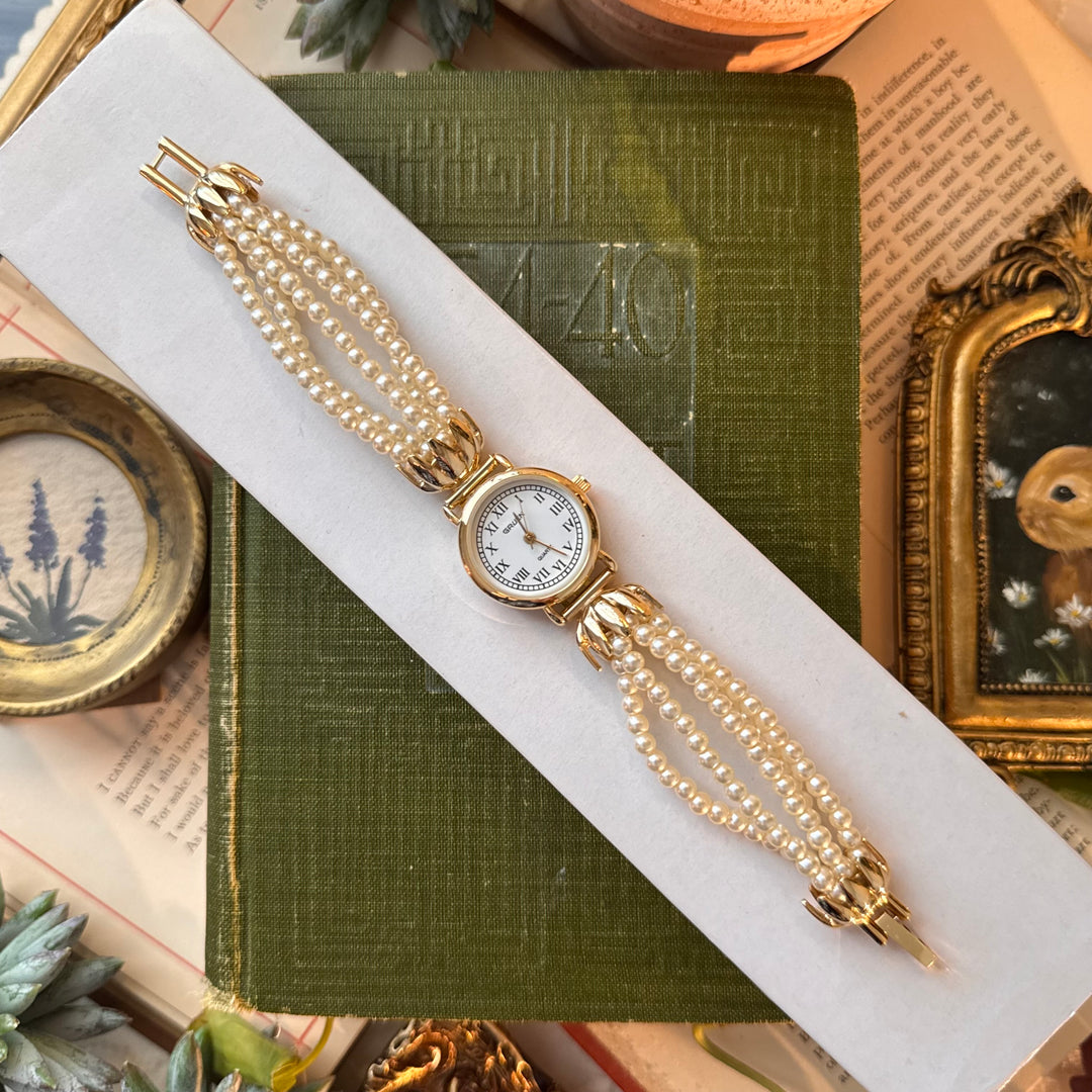 Gold Pearl String Watch