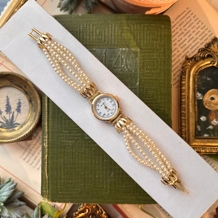 Gold Pearl String Watch