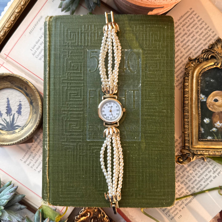Gold Pearl String Watch