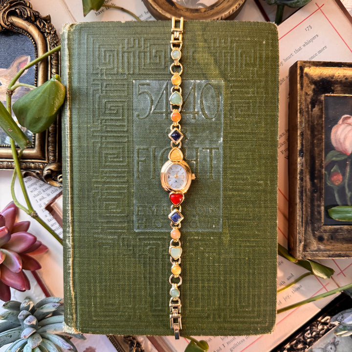 Gold Watch with Multicolored Band