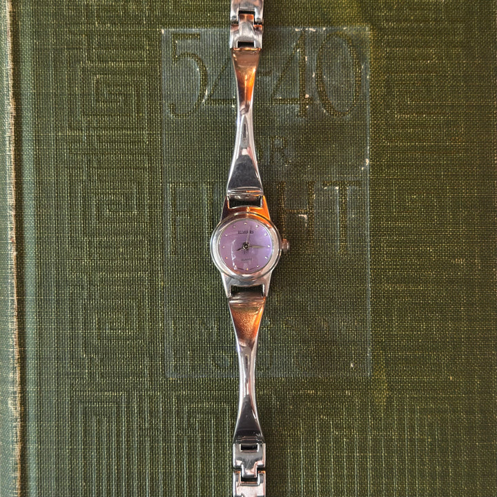 Silver Watch with Purple Face