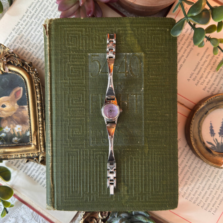 Silver Watch with Purple Face