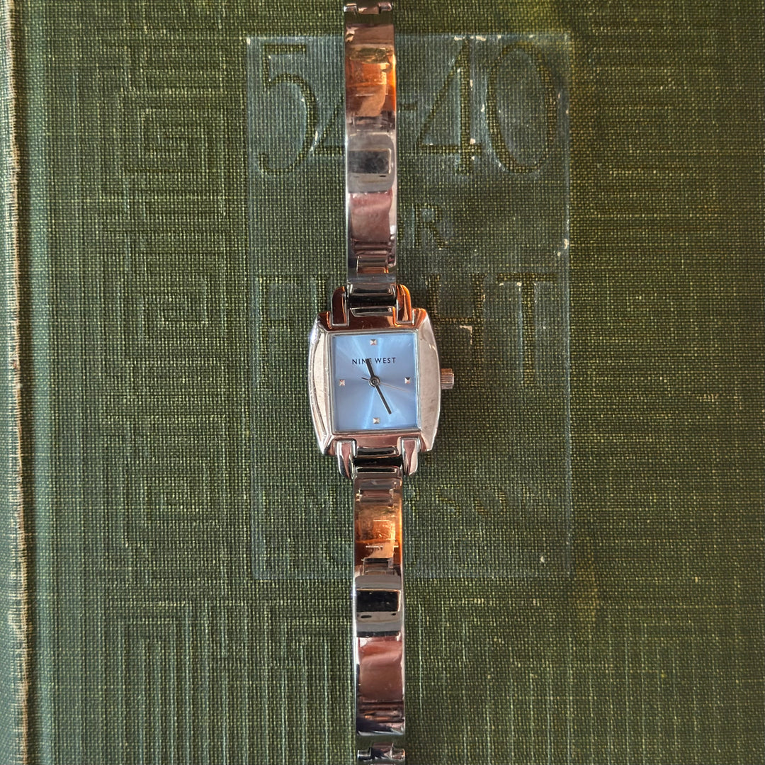 Silver Watch with Blue Face