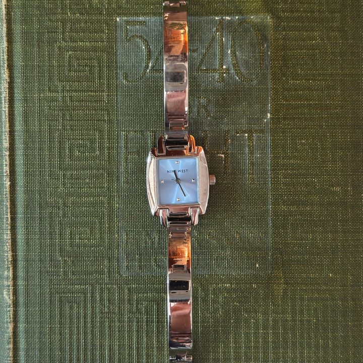 Silver Watch with Blue Face