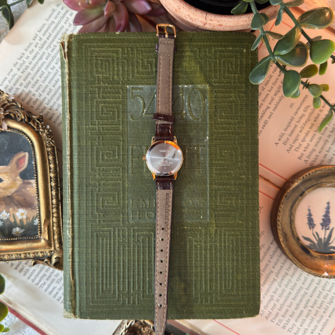 Gold Leather Watch with Brown Strap