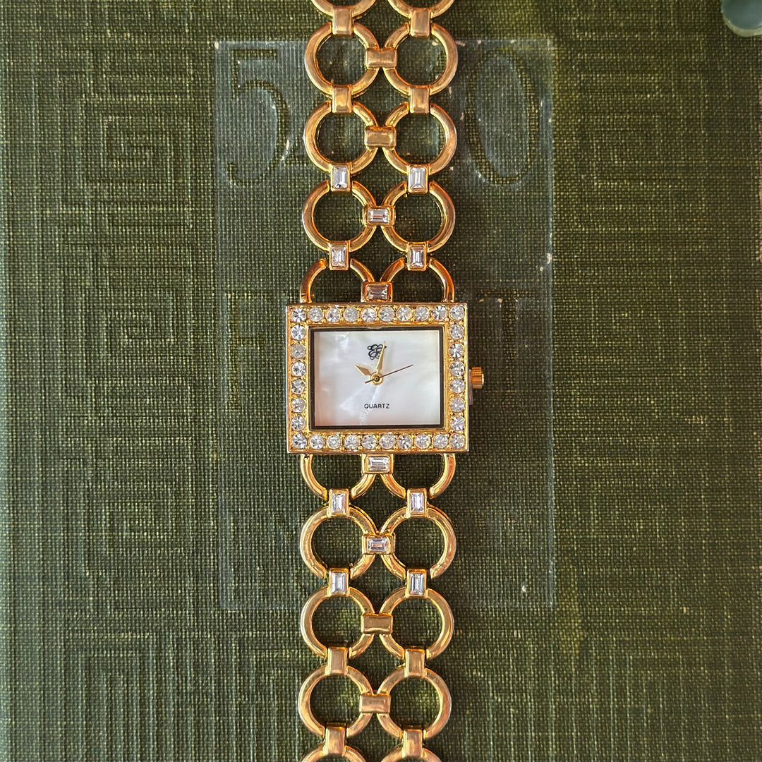 Gold Watch with Rhinestones