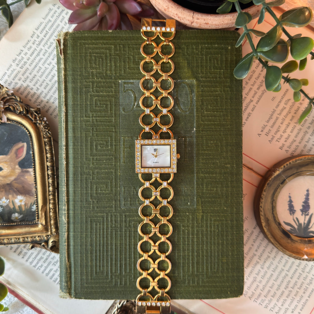Gold Watch with Rhinestones
