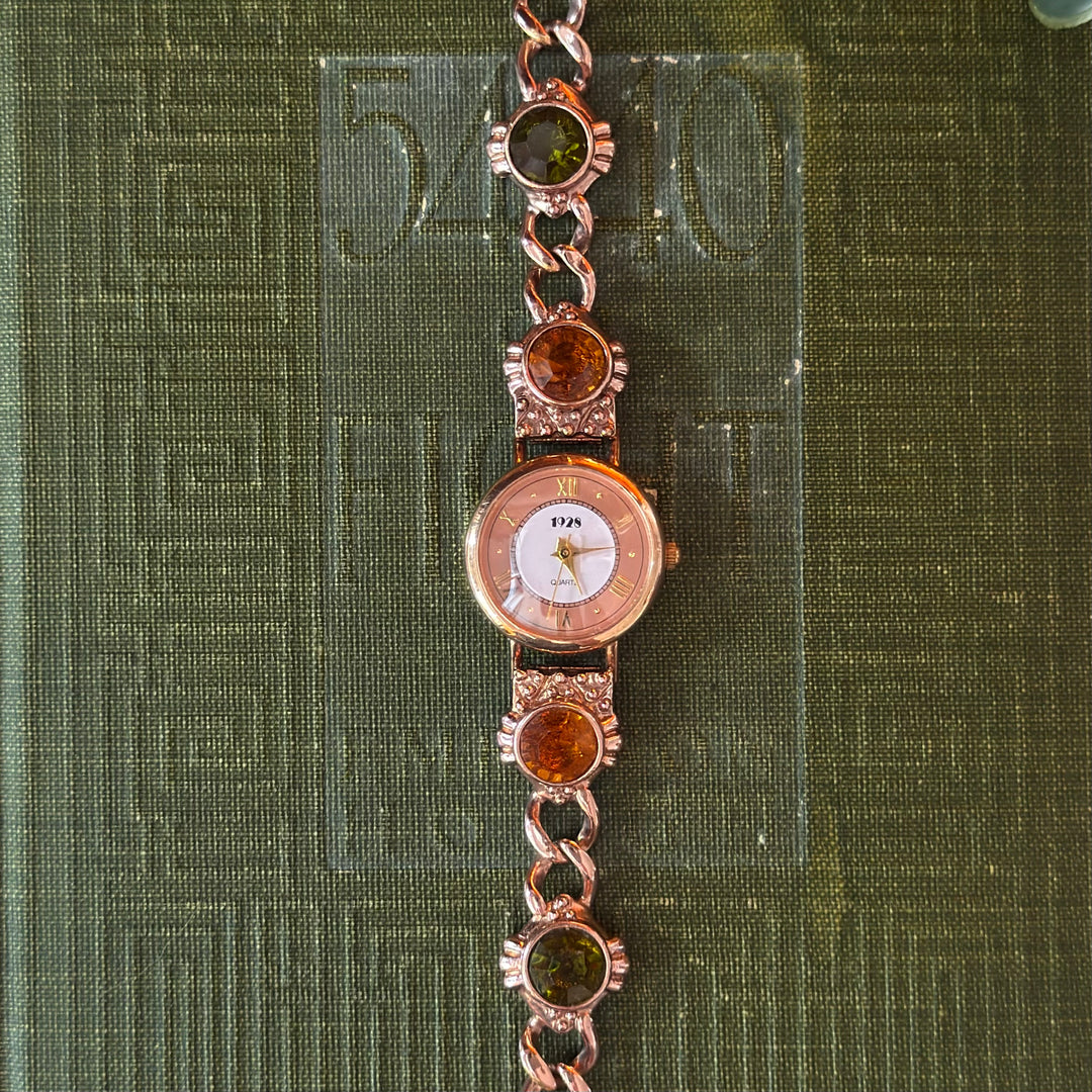 Rose Gold Watch with Multicolored Rhinestones