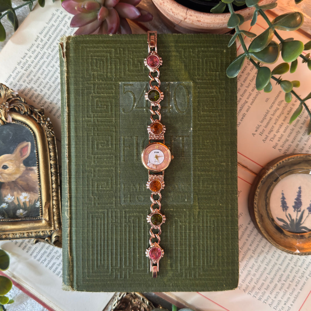 Rose Gold Watch with Multicolored Rhinestones