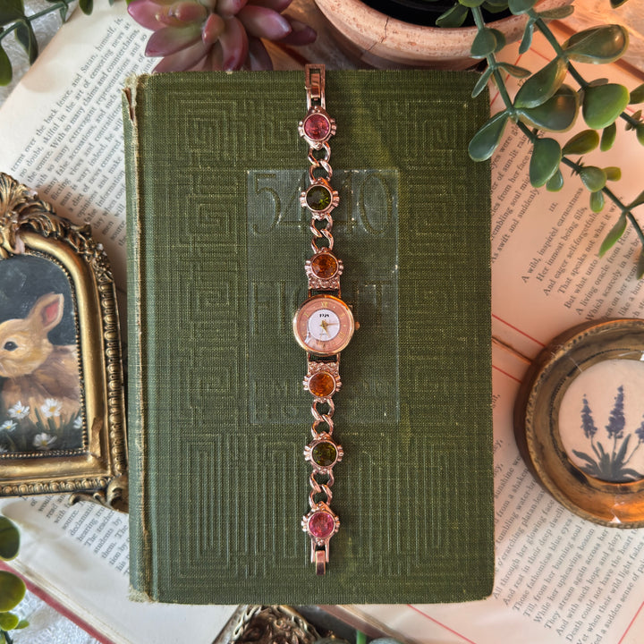 Rose Gold Watch with Multicolored Rhinestones