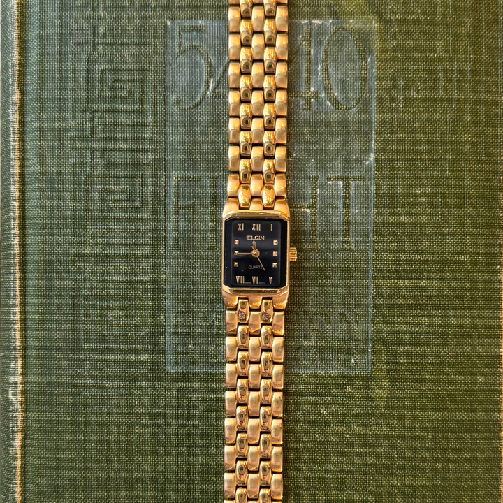 Gold Watch with Black Face
