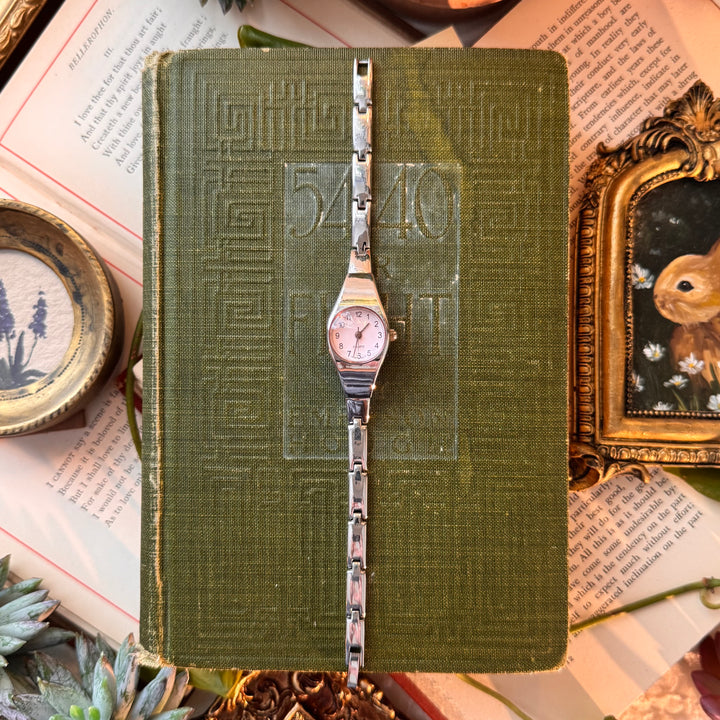Silver Watch with Pink Face