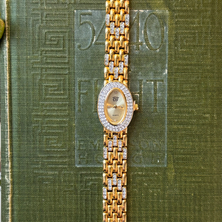 Gold Watch with Rhinestones