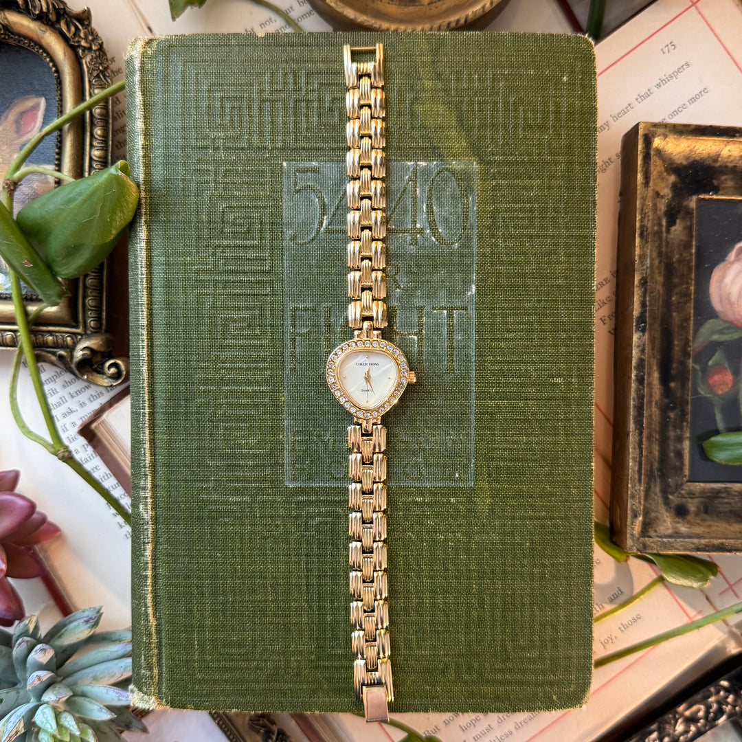 Gold Heart Watch with Rhinestones