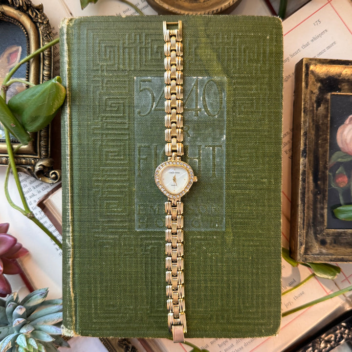 Gold Heart Watch with Rhinestones