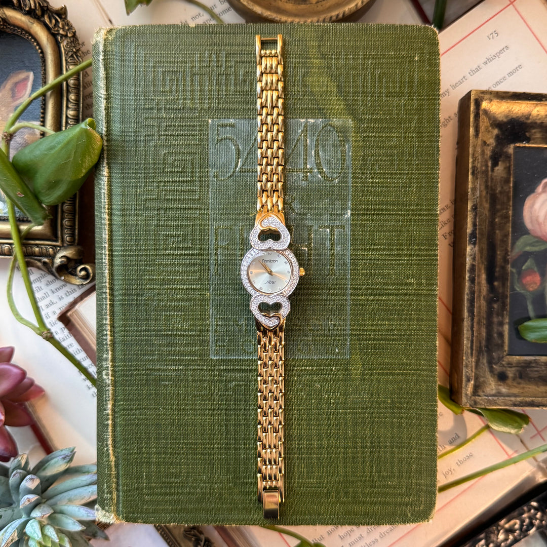 Gold Heart Watch with Rhinestones