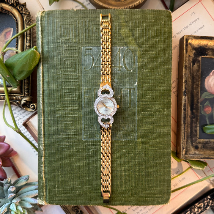 Gold Heart Watch with Rhinestones