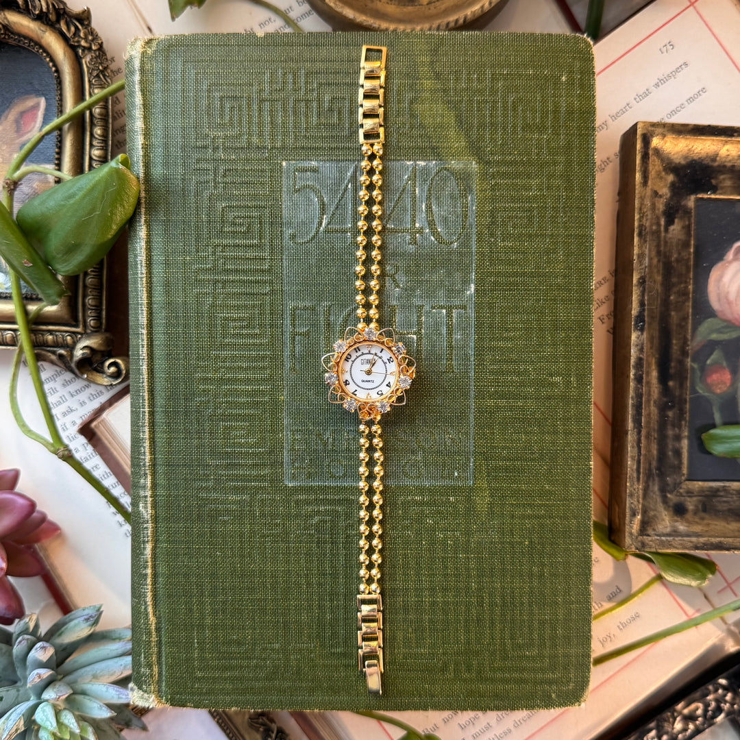 Gold Watch with Rhinestones