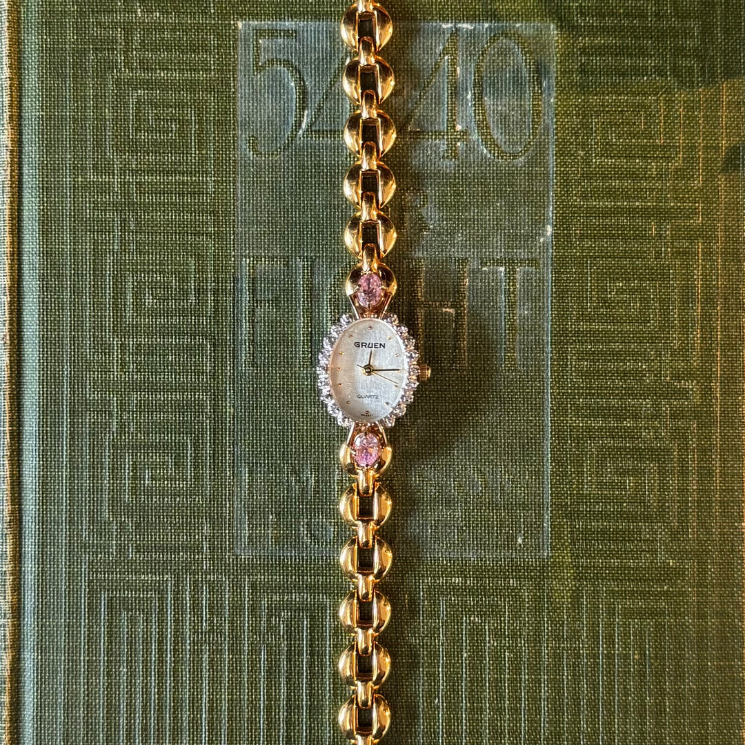 Two Tone Watch with Genuine Pink Stones