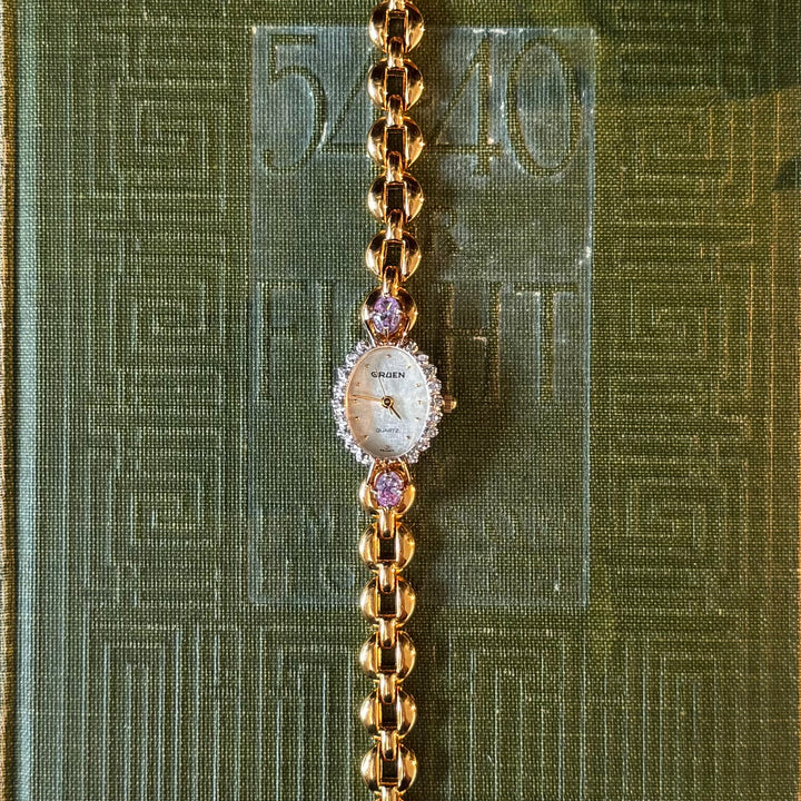 Two Tone Watch with Genuine Purple Stone