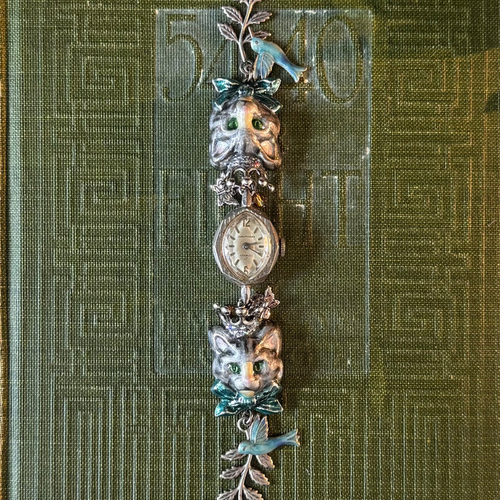 Handmade Silver Cat Charm Watch