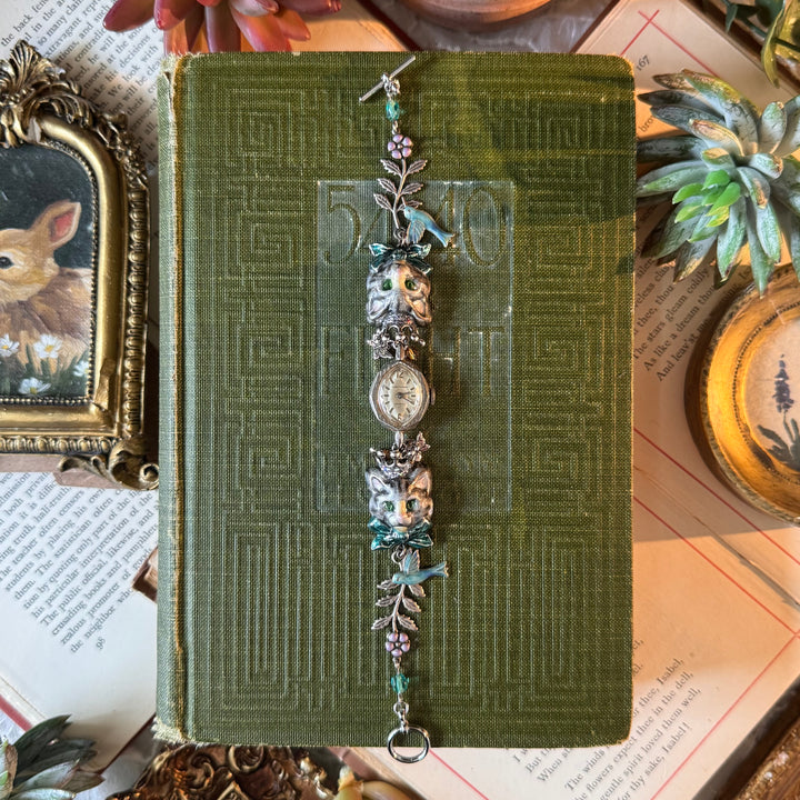 Handmade Silver Cat Charm Watch