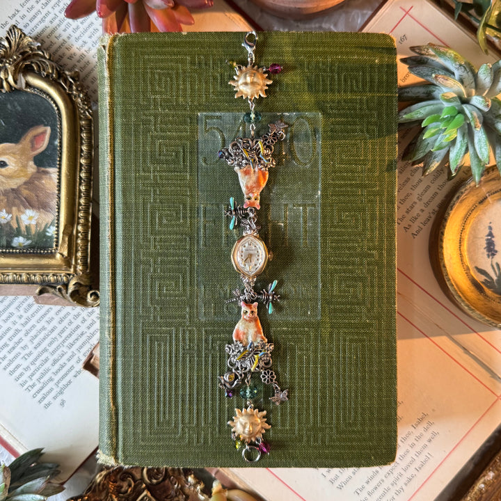 Handmade Gold Cat Charm Watch