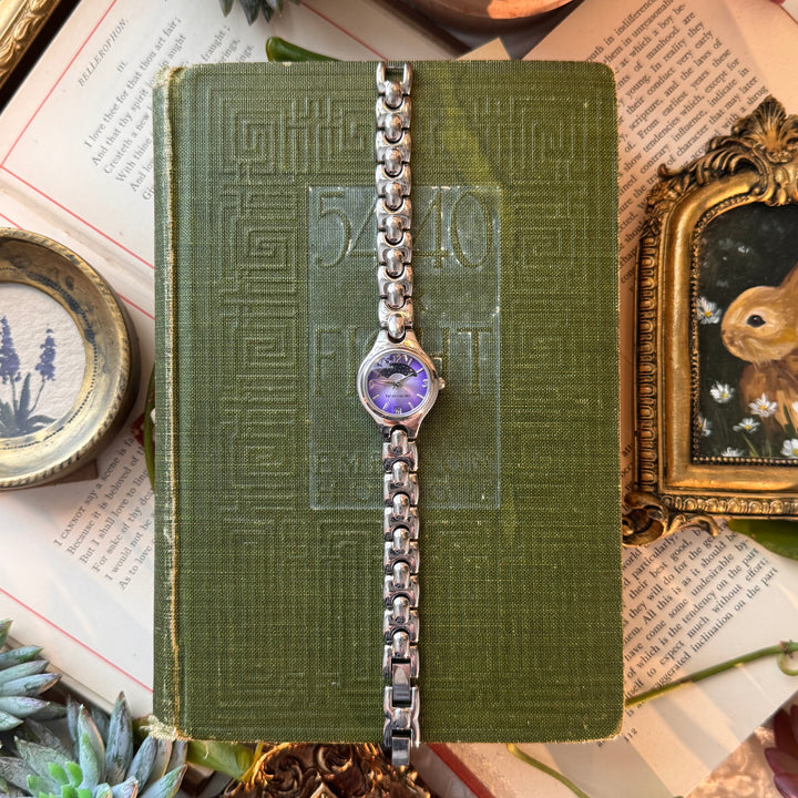 Silver Watch with Purple Face