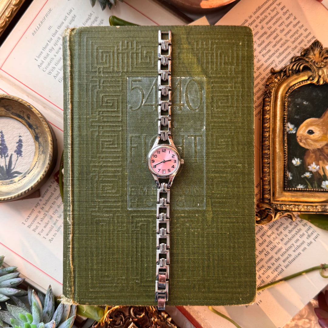Silver Watch with Pink Face