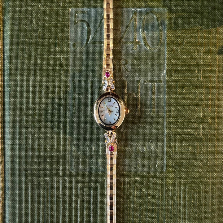Two Tone Watch with Genuine Red Stones