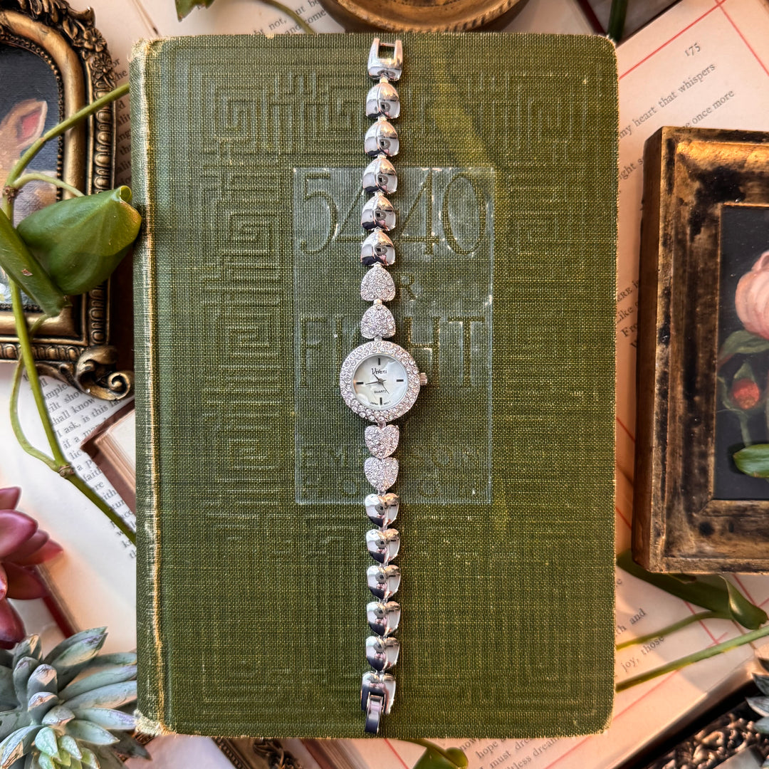 Silver Heart Watch with Rhinestones