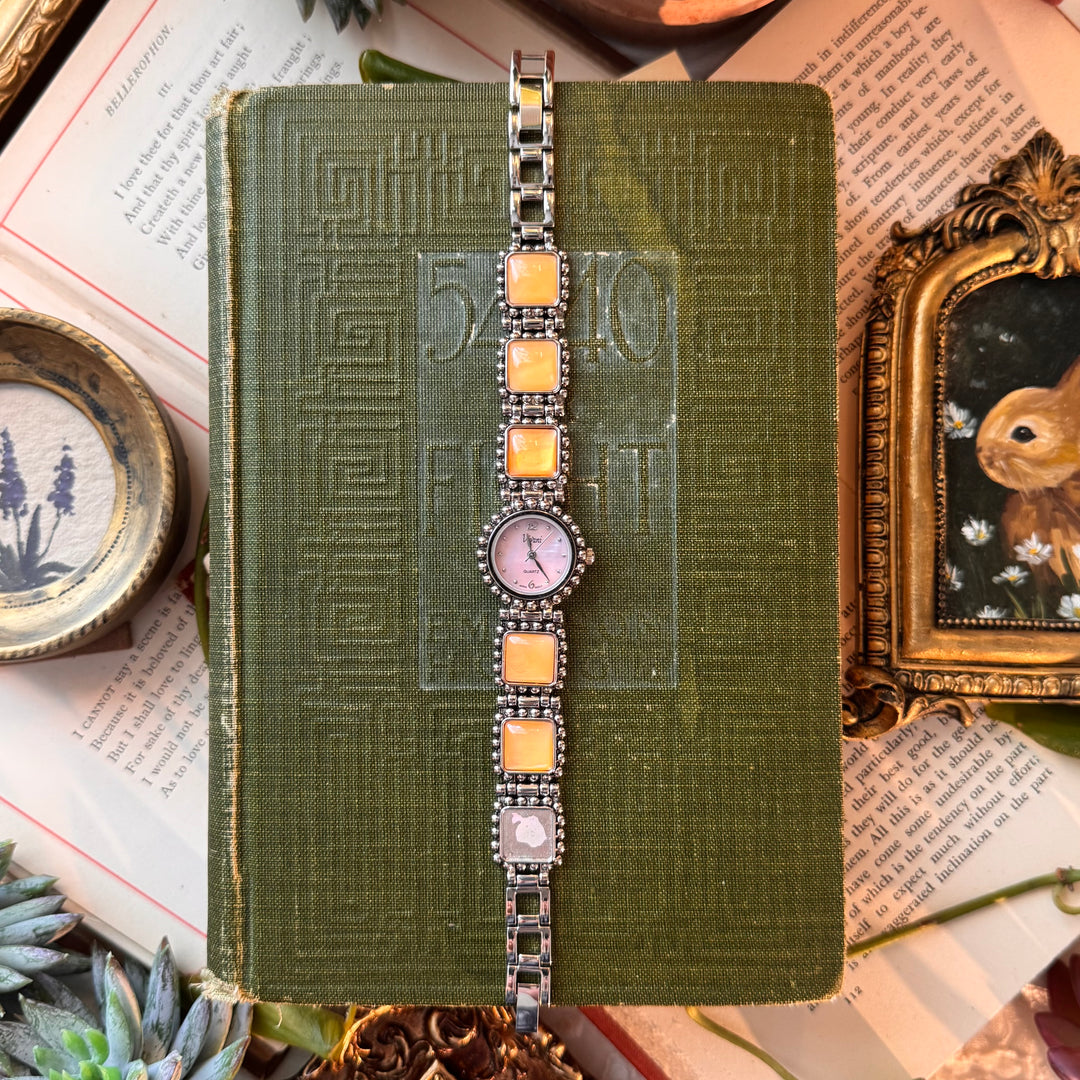 Silver Watch with Pink Accents