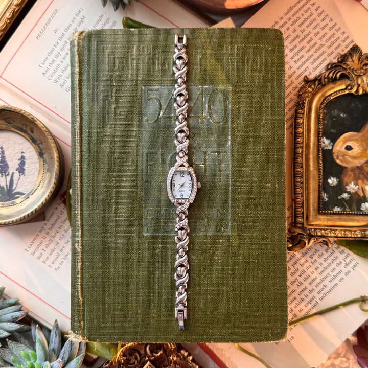 Silver Heart Watch with Rhinestones
