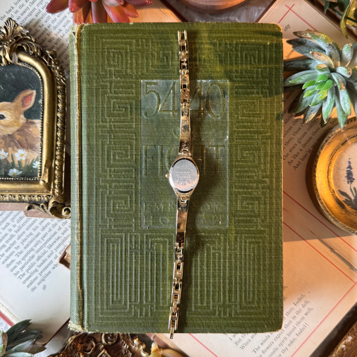 Gold Watch with Black Face & Rhinestones