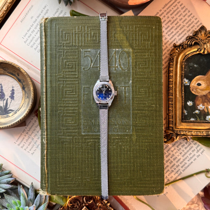Silver Watch with Blue Face