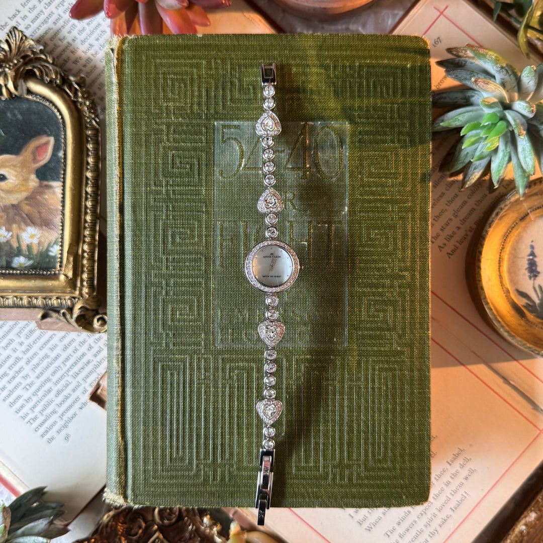 Silver Heart Rhinestones Watch