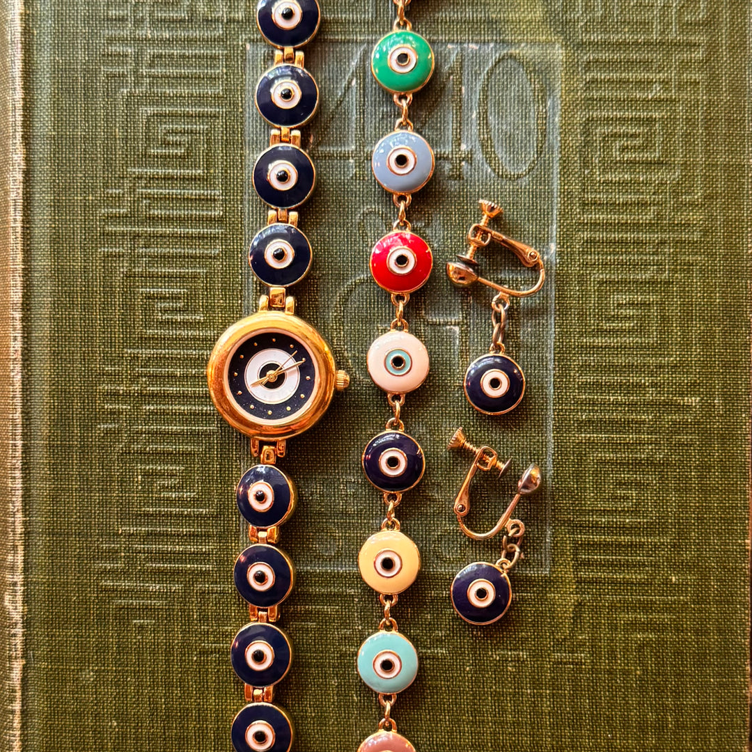 Extremely Rare Joan Rivers Evil Eye Watch with Matching Bracelet & Earrings
