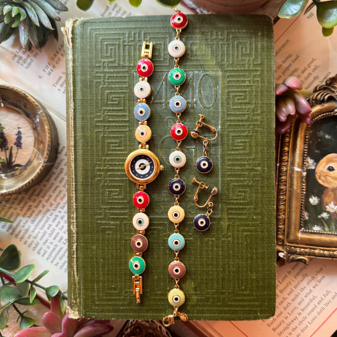 Extremely Rare Joan Rivers Evil Eye Watch with Matching Bracelet & Earrings