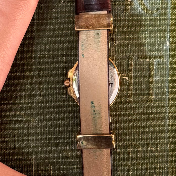 Gold Interchangeable Watch with Bracelet & Black leather Strap with Chains