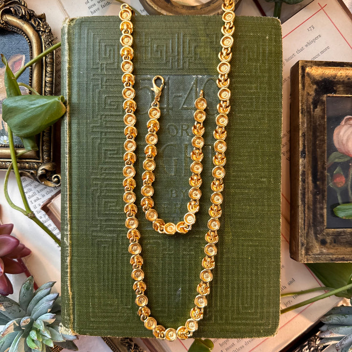 Gold Bracelet & Necklace with multicolored Rhinestones