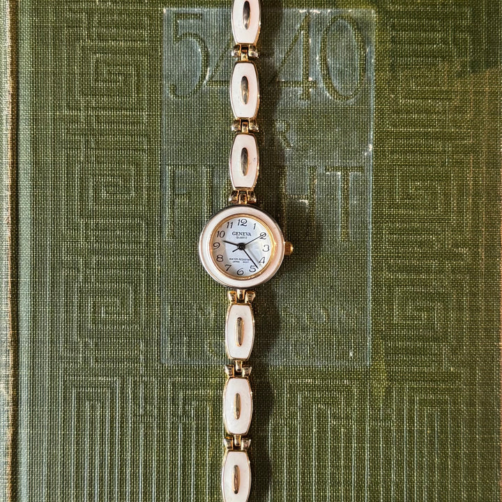 Gold Watch with Off While Accents