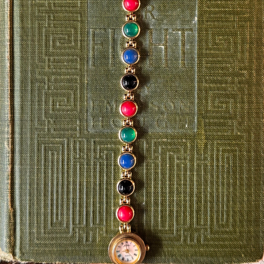 Gold Watch with Multicolored Band
