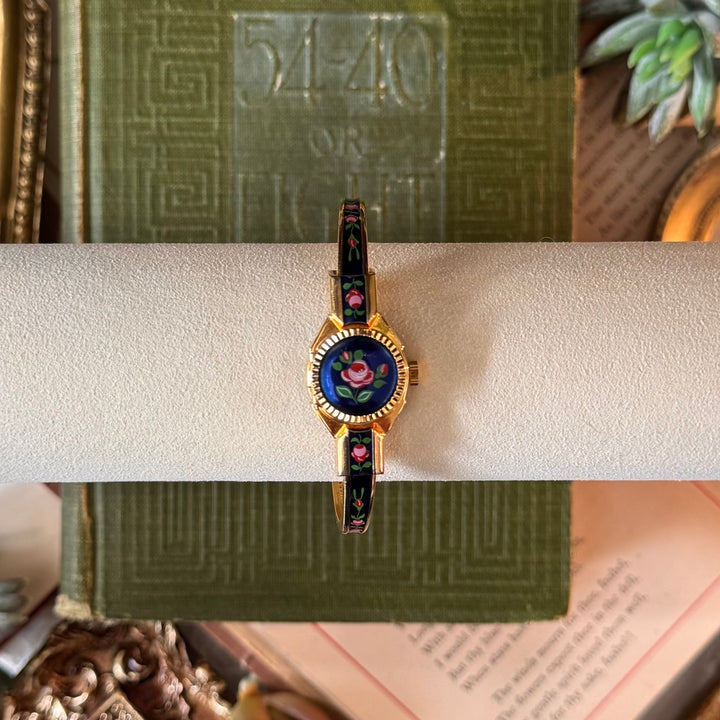 Gold Floral Enamel Peekaboo Watch