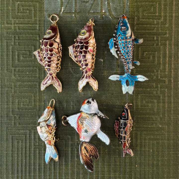 Gold Cloisonné Fish Pendants