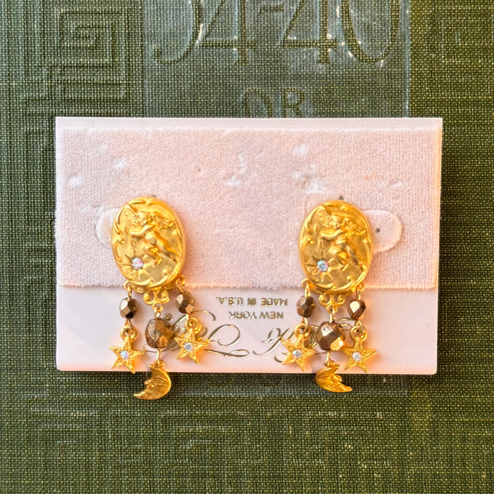 Gold Kirks Folly Cherub, Moon, & Stars Earrings
