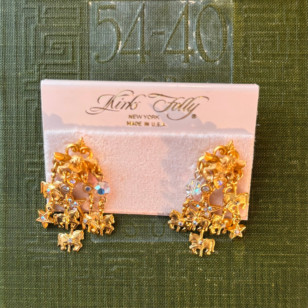 Gold Kirks Folly Cherub, Horse, & Flower Earrings