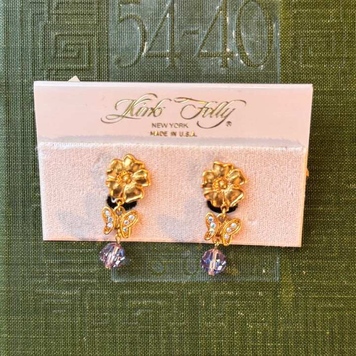 Gold Kirks Folly Flower and Butterfly Earrings