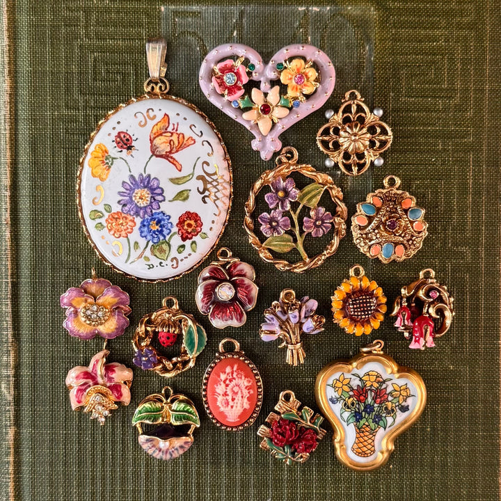 Gold Floral Enamel Pendants