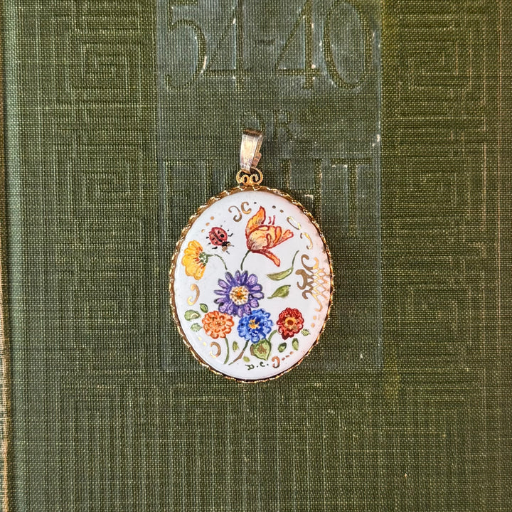 Gold Floral Enamel Pendants