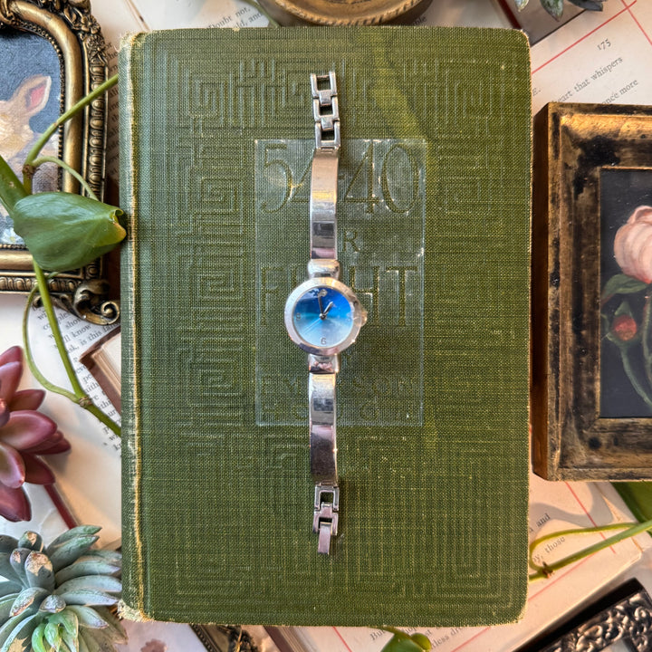 Silver Watch with Blue Face
